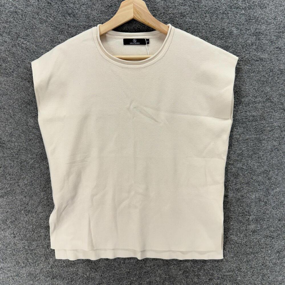 New Lillusory Top Women S Small Beige Crew Neck Sleeveless Wide Strap Casual